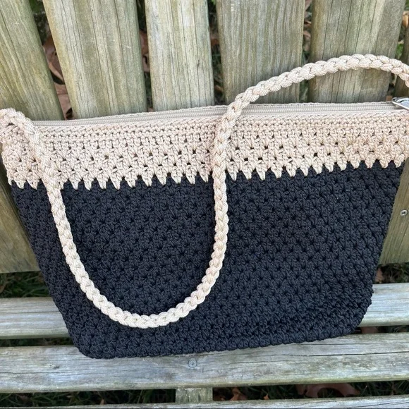 EUC The Sak knot crochet zip top purse shoulder bag - two tone two color - Picture 1 of 12